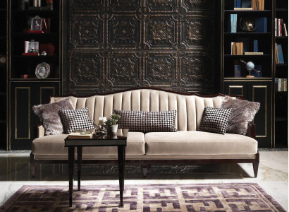 Four-seater sofa, 4-seater side table, complete gray wood fabric sofa